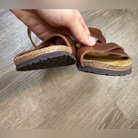 Papillio Birkenstock Cognac Leather Lola Strap Wedge Sandals Size 38 Narrow - Picture 4 of 9